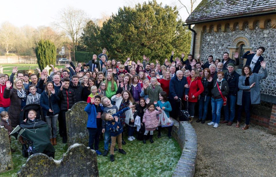  The large brood all gathered to be with the great-granddad on his special day