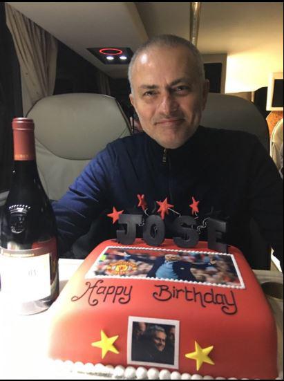  Jose Mourinho celebrated Manchester United's victory and his birthday with a birthday cake and bottle of red