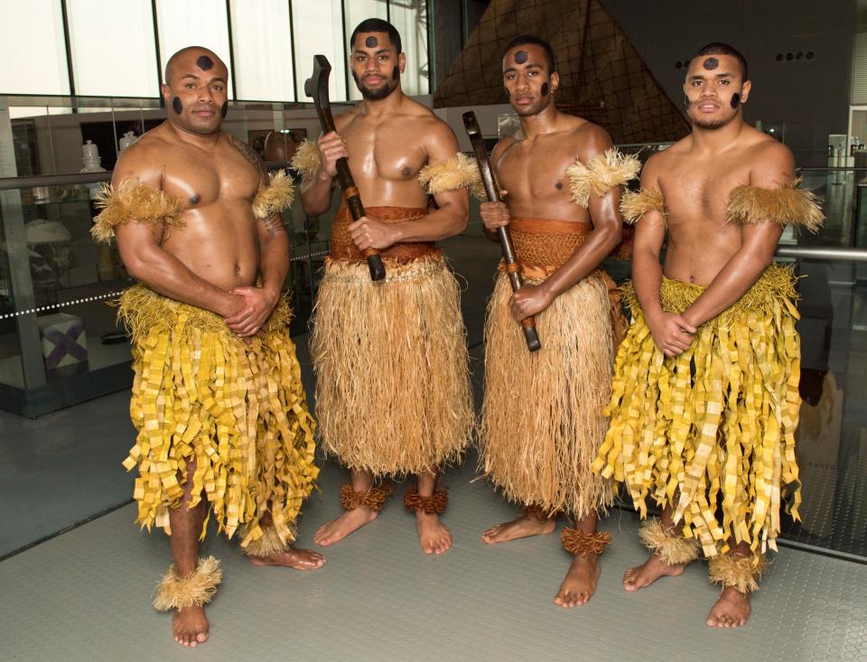  Fijian warriors wearing traditional bark skirts and brandishing war clubs were at the exhibition