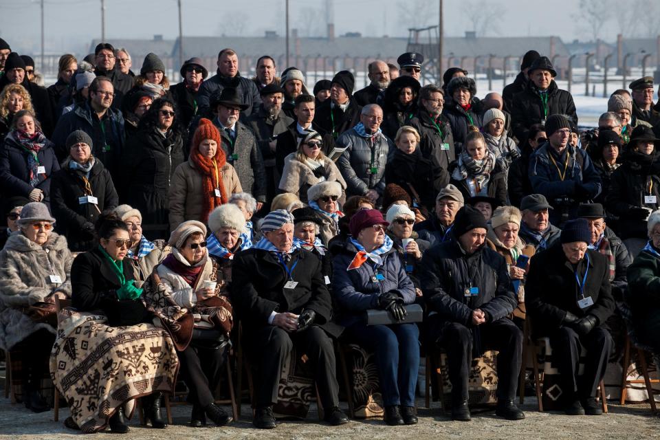  Holocaust survivors gather at former concentration camp Auschwitz-Birkenau near Oswiecim, Poland, to mark the 72nd anniversary of the liberation of the camp