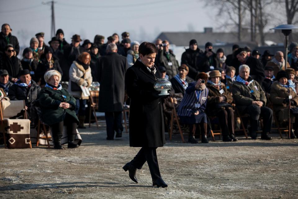  Polish PM Beata Szydlo attends a prayer and tribute ceremony at the Memorial of the Victims at concentration camp Auschwitz-Birkenau today