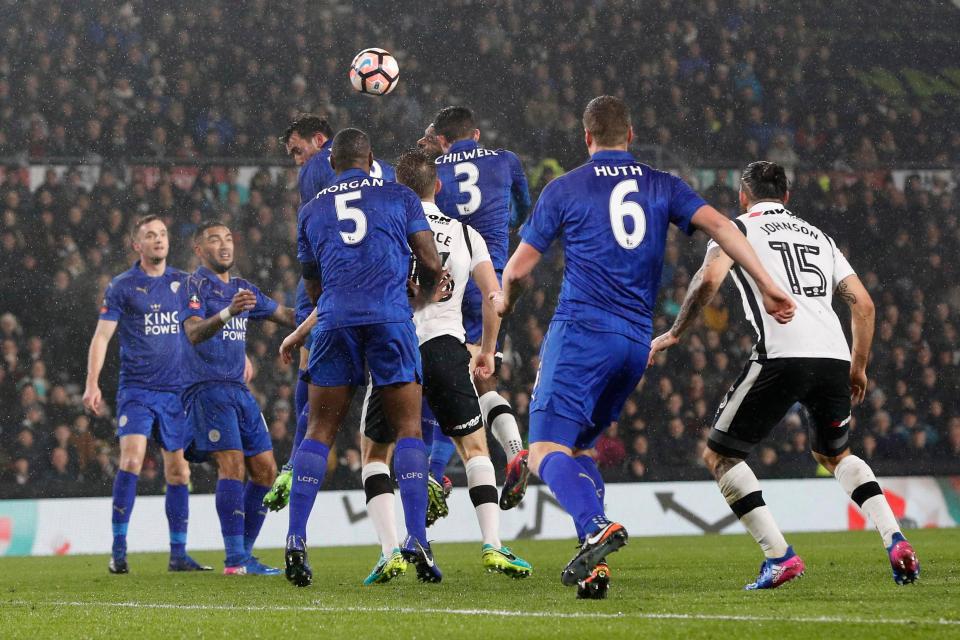  Rams striker Bent rose above the Leicester defence to flick home Will Hughes cross