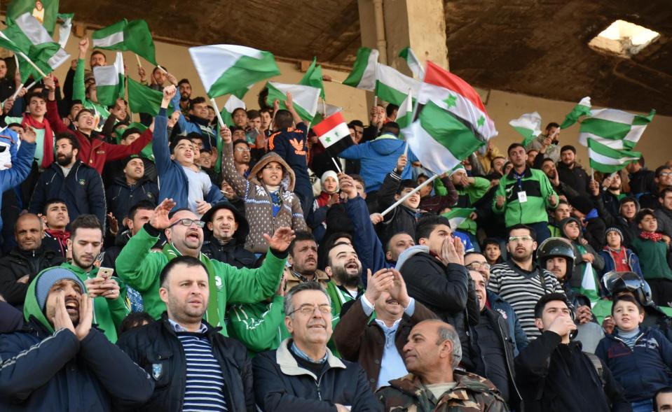  Fans packed the stands in Aleppo to watch the game between local rivals