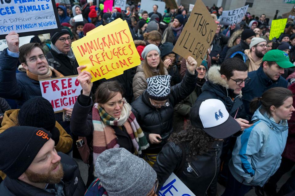  Protesters took to the streets in New York outside JFK airport