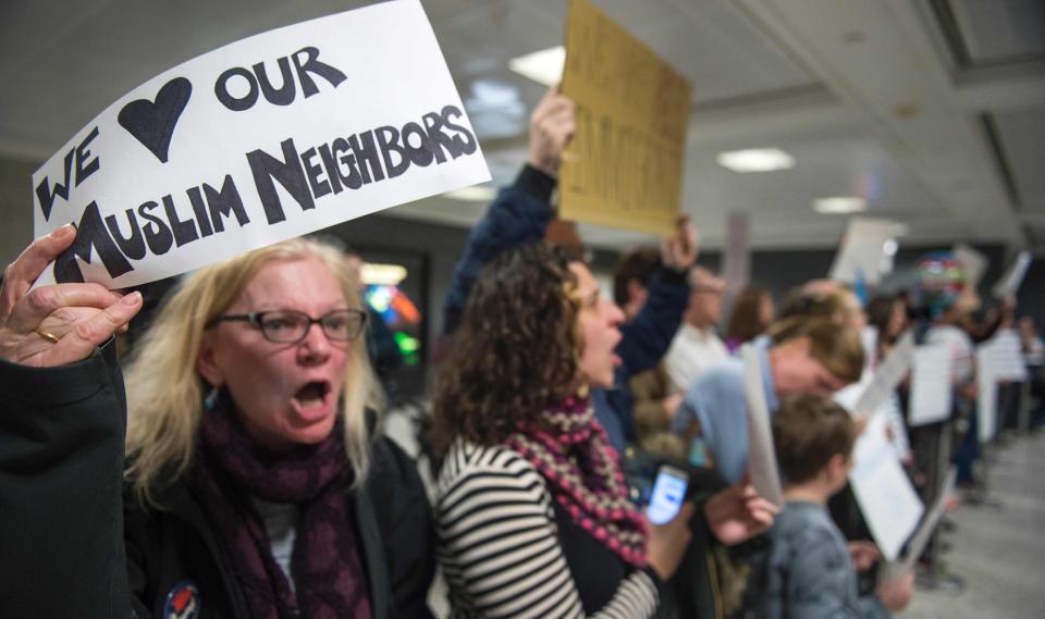  A protest at Washington Dulles International Airport in Sterling, Virginia