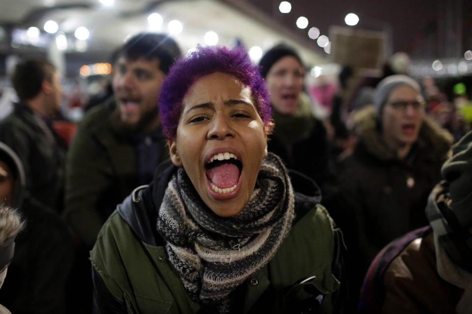  Demonstrators against President Trump's executive immigration ban at Chicago O'Hare International Airport