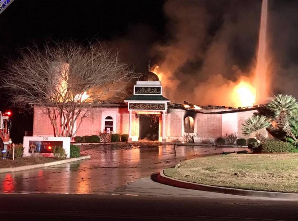  The Victoria Islamic Centre in Texas was set on fire yesterday in the early hours