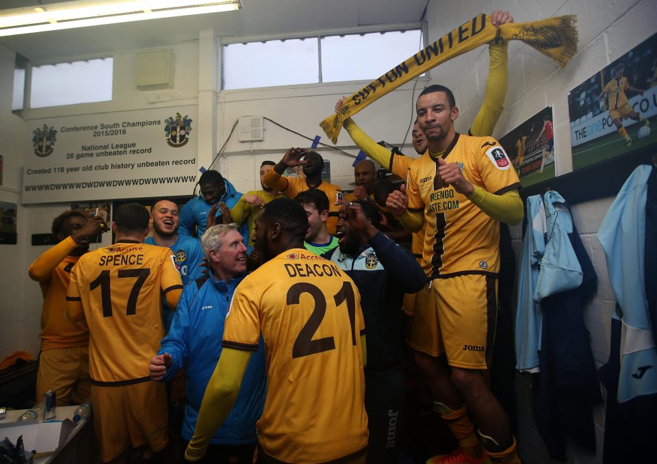  Sutton celebrate beating Leeds - punishing the visitors for being below-strength