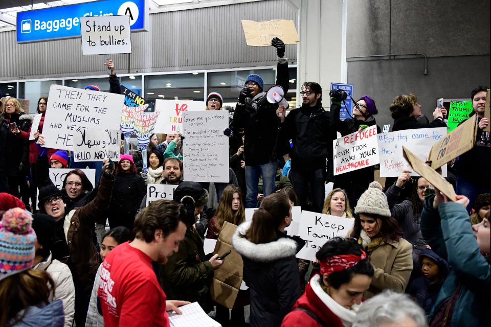  Protests like this in Philadelphia Airport have erupted in response to Trump's travel restrictions