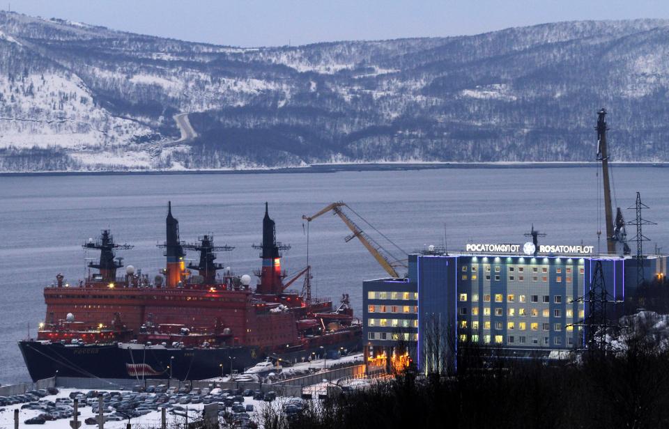  Atomic icebreakers Russia and Yamal are seen moored in the Arctic port of Murmansk. File picture