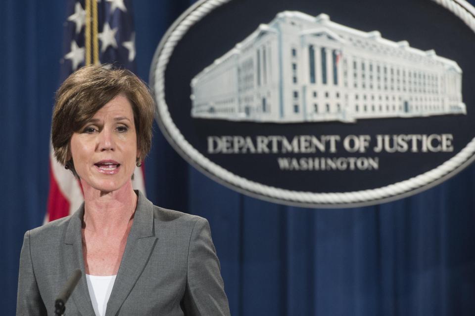  Acting attorney general Sally Yates ordered Justice Department lawyers not to defend Trump's executive order