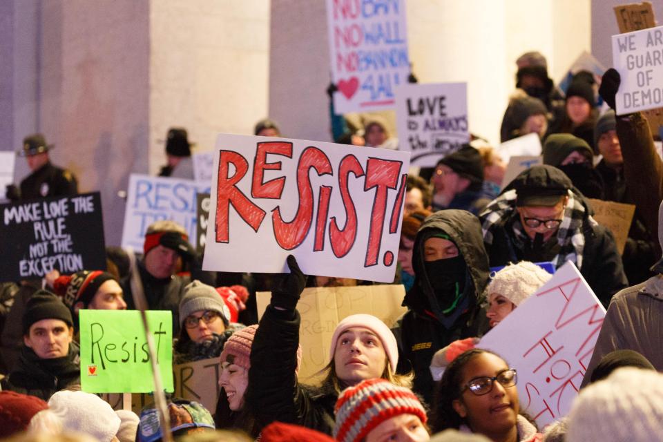  35 UK cities and towns held rallies against the President, and the PM's response to his policy