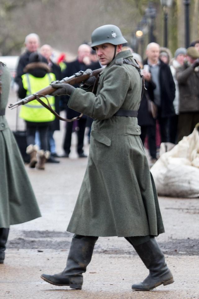  Nazi troops outside Buckingham Palace during filming of the drama