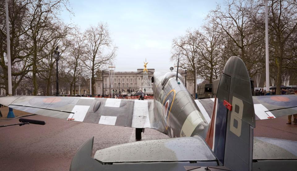  An RAF fighter plane rests on The Mall