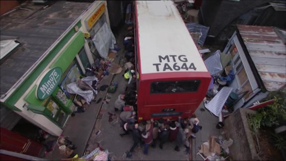  A bus crashed down Bridge Street off Albert Square in dramatic scenes on Monday night