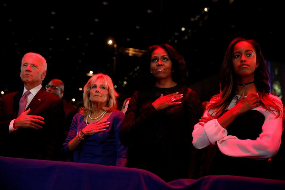  Obama was joined by wife Michelle and one of his daughters