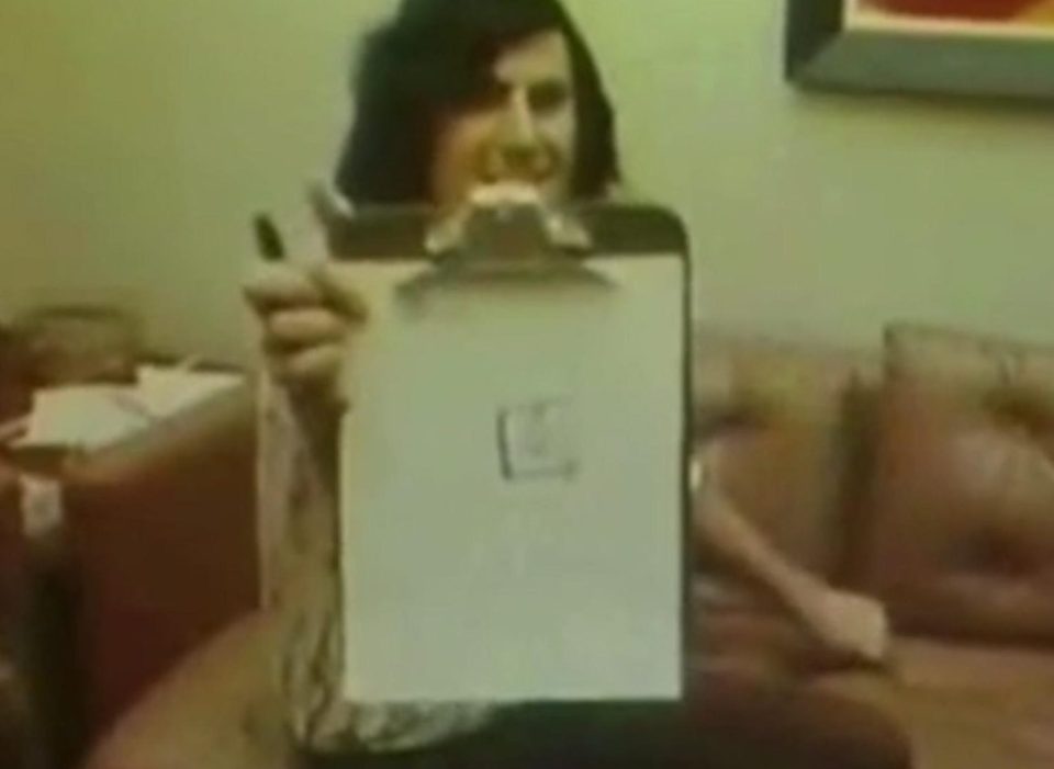  Uri Geller shows the camera his drawing during the secret tests