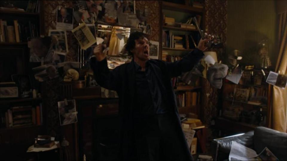  During the scenes Sherlock trashed his house