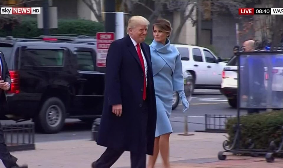  The President-elect was spotted arriving at St John’s church in Washington hand-in-hand with his wife Melania