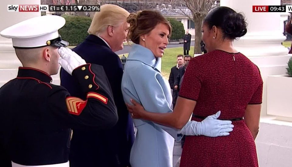  Melania and Michelle embraced on the steps of the White House