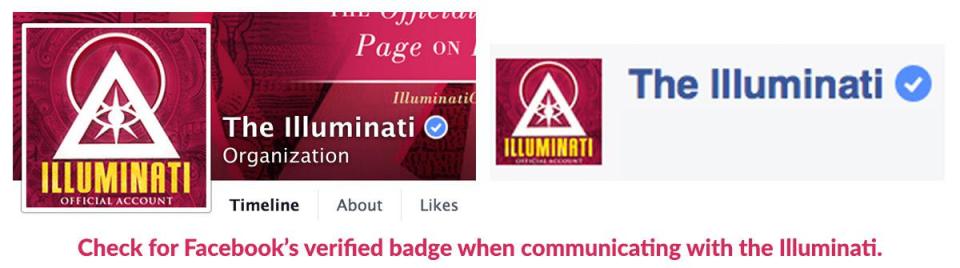  A Facebook page claiming to belong to the fabled Illuminati cult has been given a blue tick