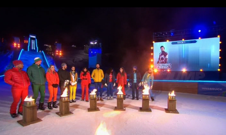  The celebs competed against one another on the ski cross race