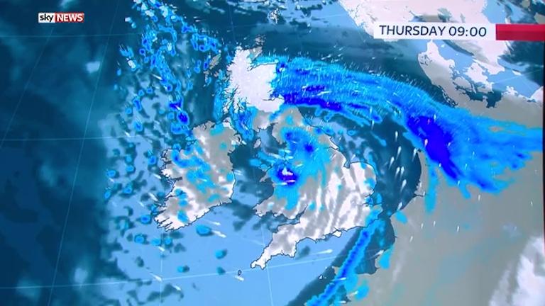  Dramatic images show how the swirling storm will sweep across the UK this morning