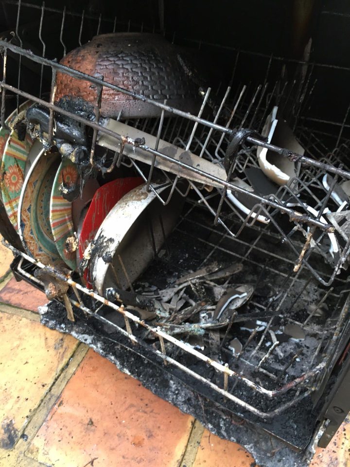  The dishes appeared to survive the blaze, which was the only part of the kitchen unscathed by the fire