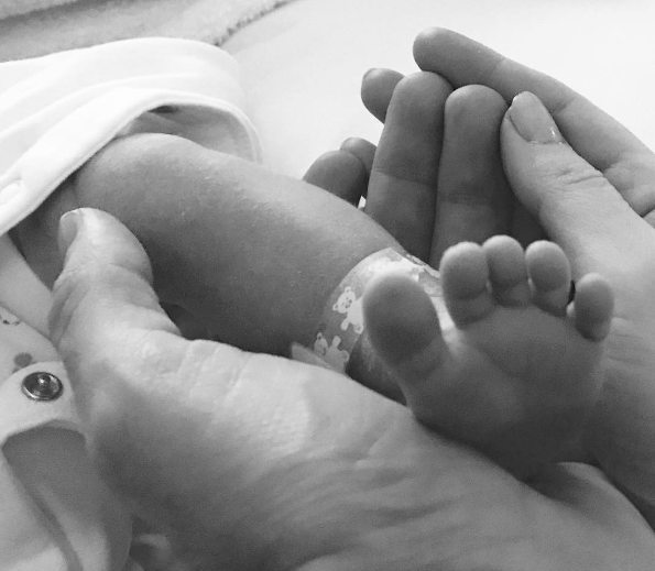  Geri previously shared a cute picture of her little boy's foot in her hand