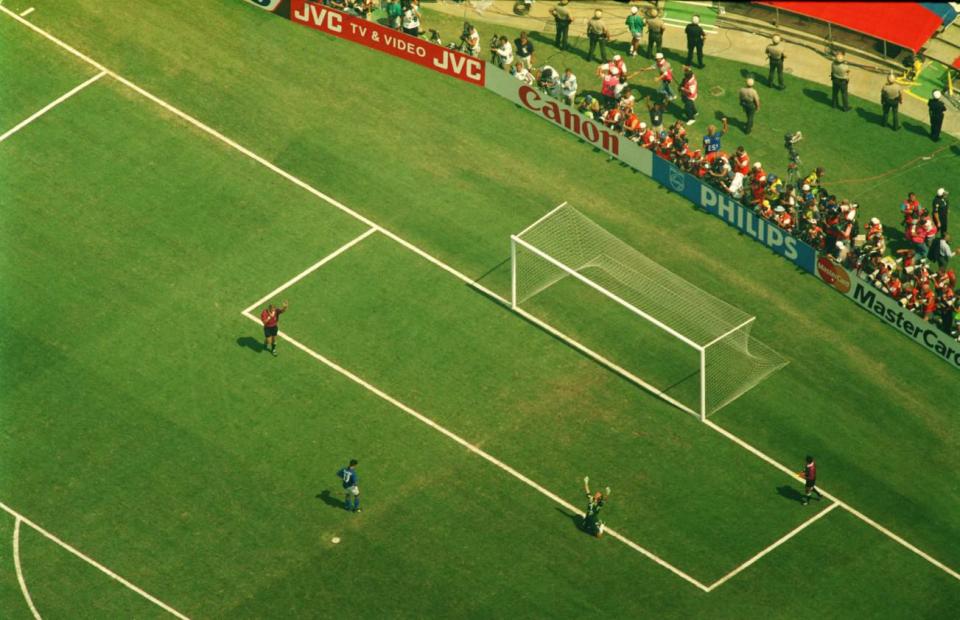  Roberto Baggio is slumped, hands on hips after missing World Cup penalty