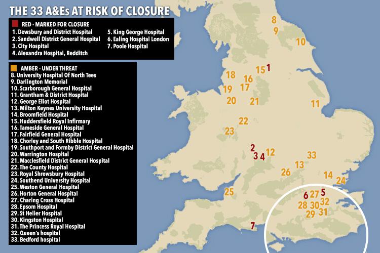  One in seven A&E departments across England are at risk of closure. This map reveals those under threat