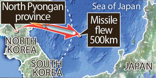  The missile was blasted towards Japan