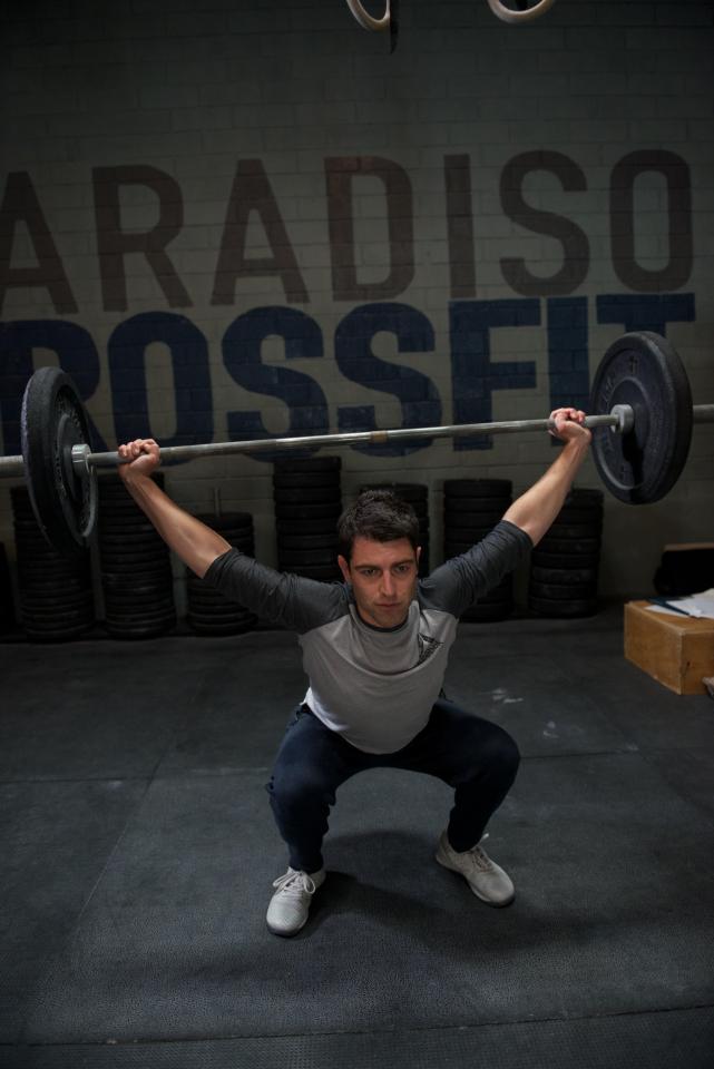  American actor Max Greenfield, an avid CrossFitter and star of FOX hit series New Girl, performs an overhead squat as he joined in the action in LA