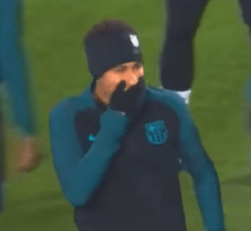  A clearly embarrassed Neymar then hid his new moustache from his team-mates