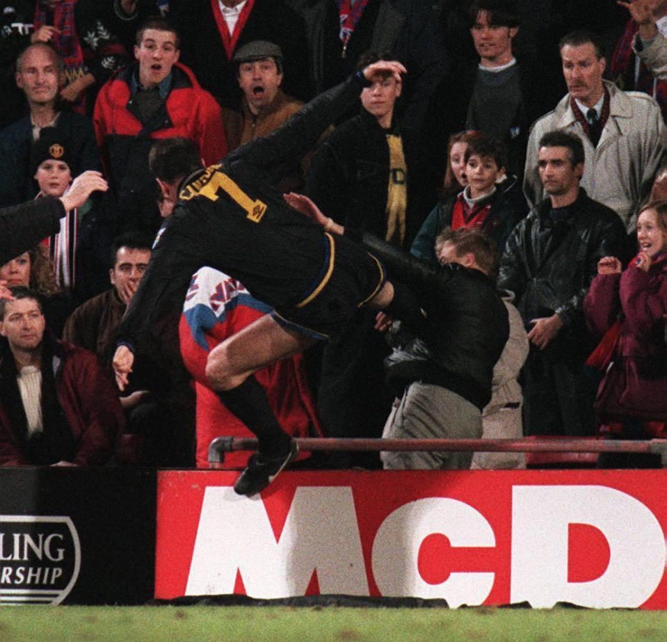 Eric Cantona was handed a prison term for his wild kick at a Crystal Palace fan