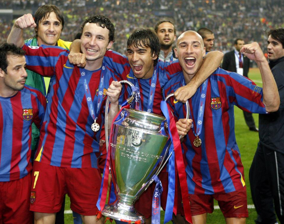  Henrik Larsson celebrates winning Champions League with Barcelona in 2006