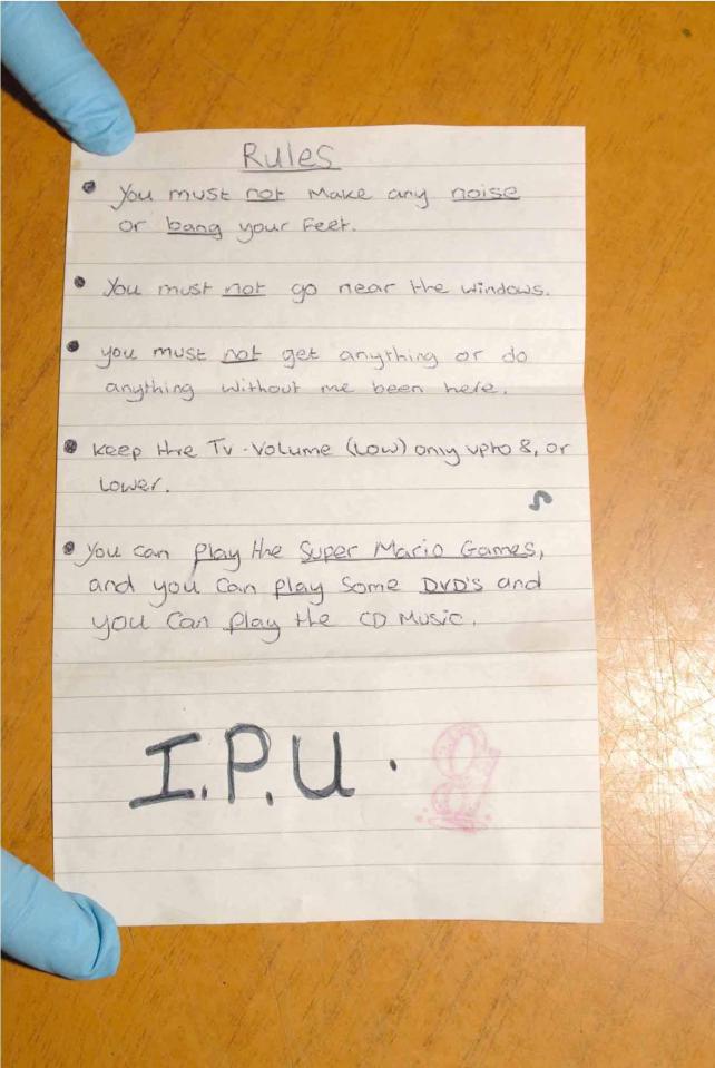  He compiled a chilling list of rules Shannon had to follow while she was at the flat