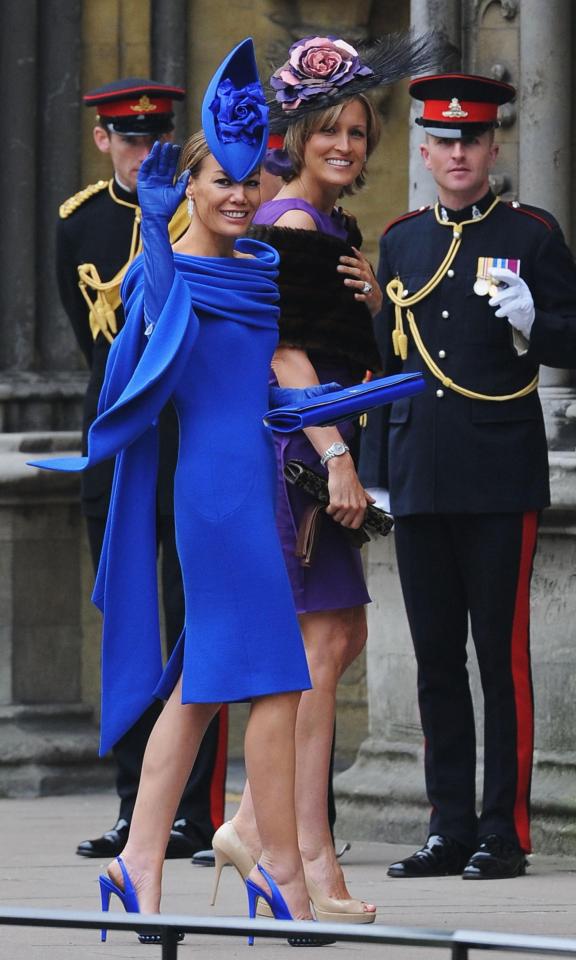  Tara arrives at Wills and Kate's wedding at Westminster Abbey wearing striking blue ensemble alongside her sister Santa Sebag-Montefiore