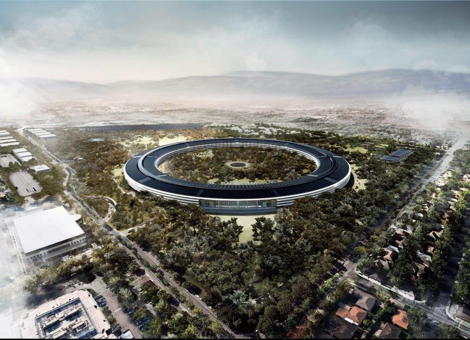  An artist's impression of the Apple HQ, which will be surrounded by woodland