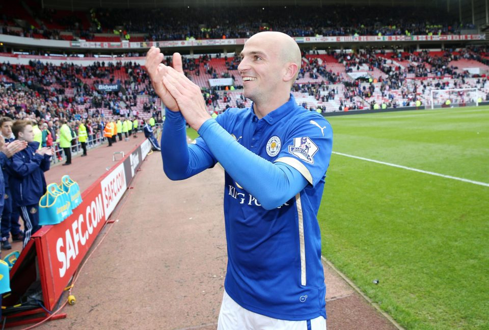  Esteban Cambiasso celebrates after his influence helped keep Leicester up