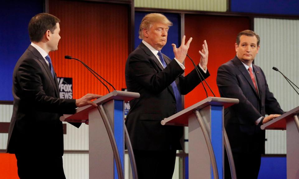  Mr Trump reacted badly to being described as having "small hands" by rival Marco Rubio, seen here on the left