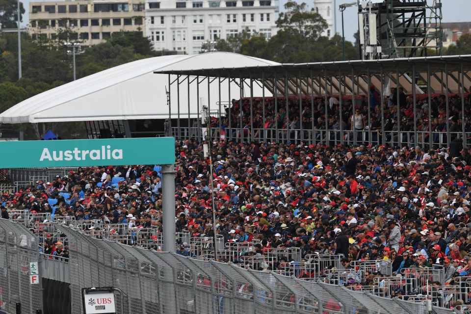 The crowds pack out the stands at the street circuit around Albert Park