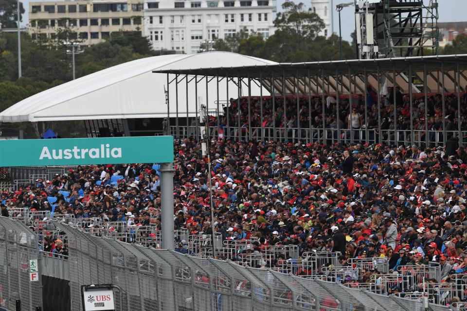  The crowds pack out the stands at the street circuit around Albert Park