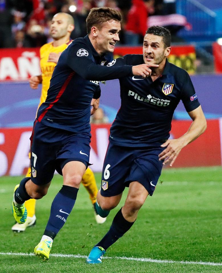  Antoine Griezmann celebrates after his double downed Barcelona in Europe