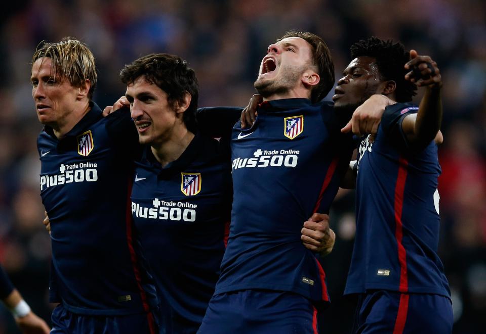  Partey (right) celebrates after Atletico knock out Bayern Munich in the Champions League semi-final