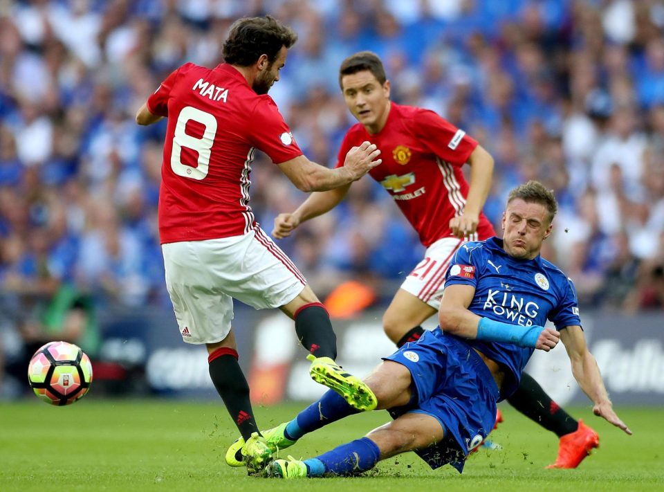  Mata and Vardy were involved in feisty exchanges as United triumphed 3-0 to consolidate sixth place