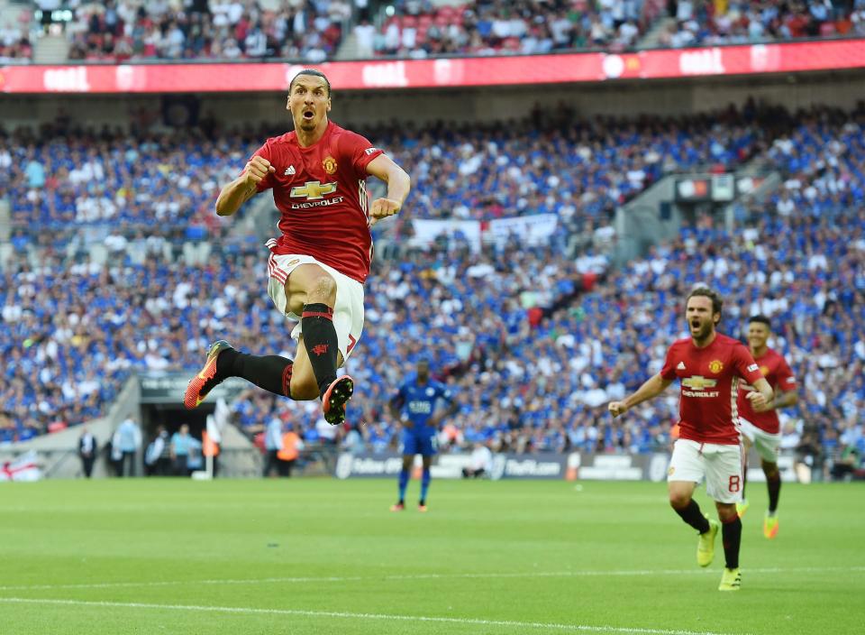  Swedish striker Ibrahimovic netted against Leicester at Wembley in the Community Shield