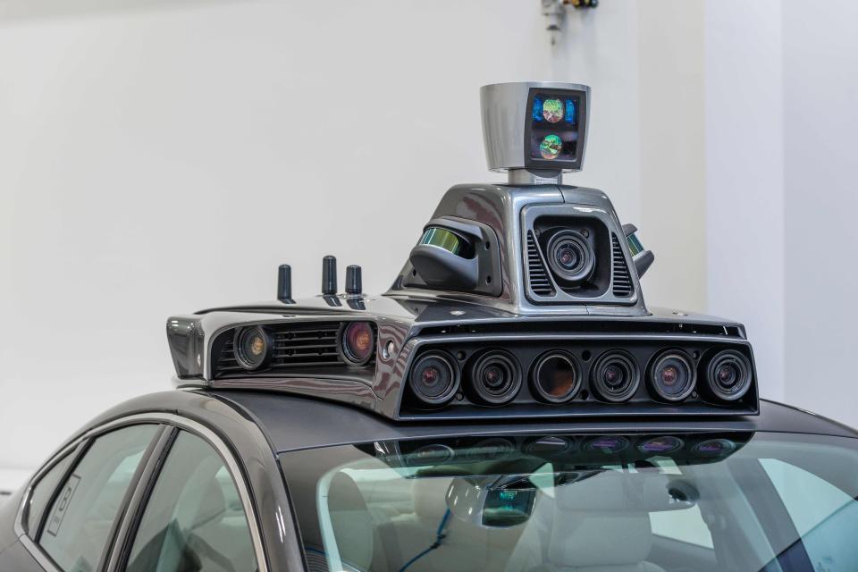  Cameras on a pilot model of an Uber self-driving car are displayed at the Uber Advanced Technologies Center in Pittsburgh, Pennsylvania