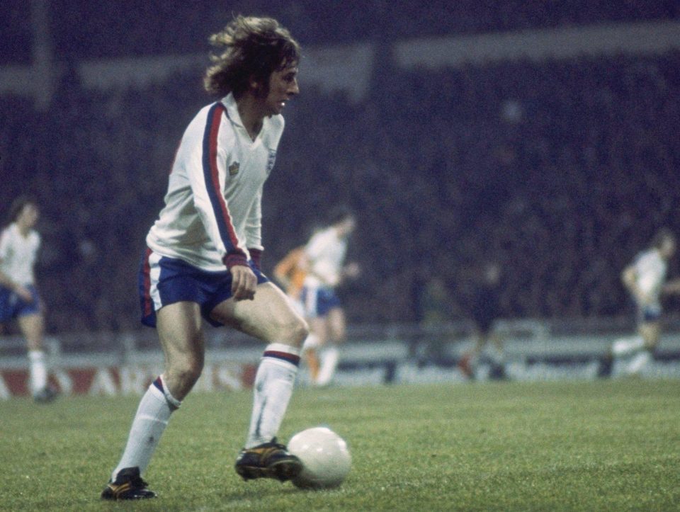  Bowles in action for England against Holland at Wembley in 1977