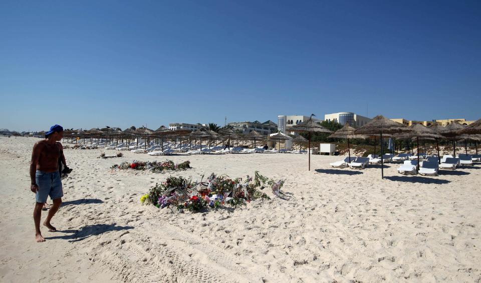  Flowers on the beach near the RIU Imperial Marhaba hotel in Sousse, Tunisia, after the massacre in 2015